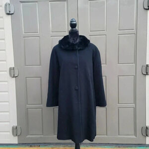 Regency Cashmere Blend Black Faux Fur Collar Coat Sz 8